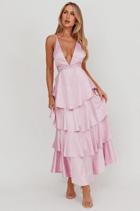 A-Line Gown Auguste Tiered Frill Strappy Back Dress Lilac