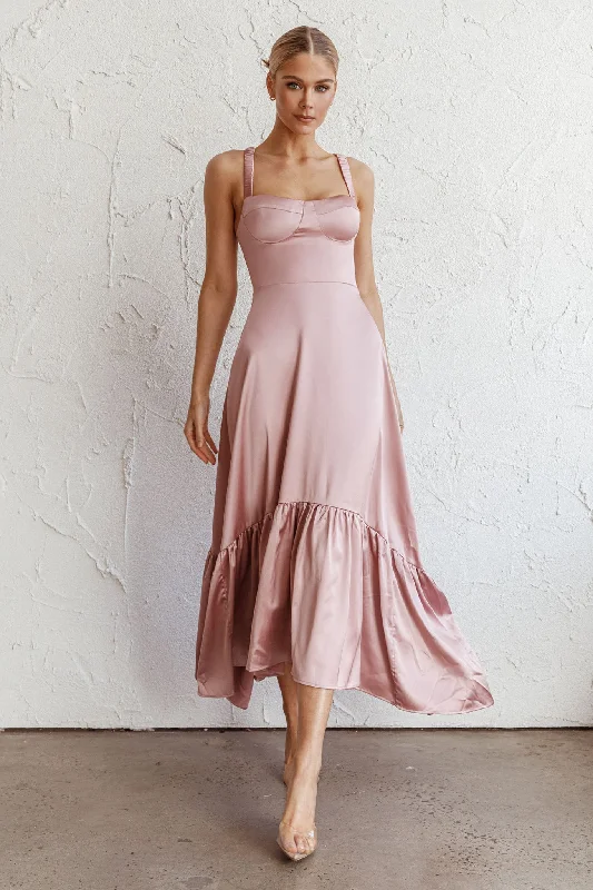 Minimalist Gown Belle De Jour Flounce Hem Midi Dress Blush