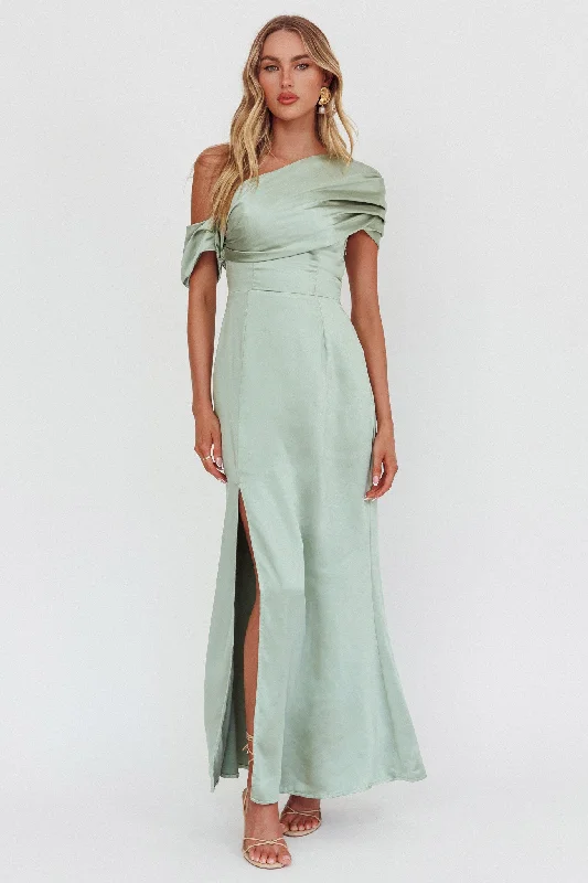 Simple Formal Dress Bellissima Asymmetric Shoulder Maxi Dress Sage