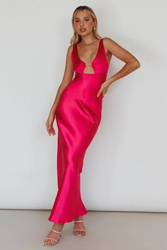 Vintage Gown Blushing Beauty Horsebit Accent Maxi Dress Hot Pink