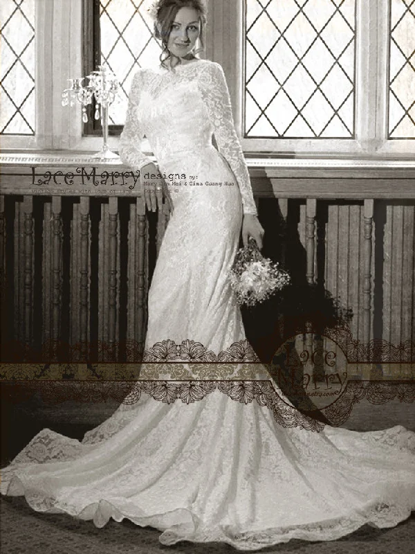 Beaded Dress Bohemian Lace Wedding Dress With Long Sleeves