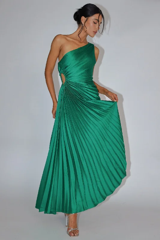 Prom Dress Brooklynn One-Shoulder Accordion Pleat Dress Kelly Green