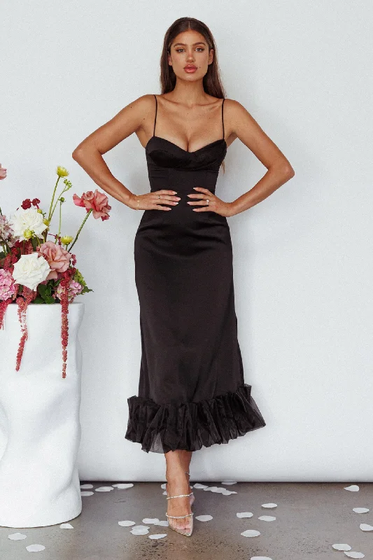 Floor-Sweeping Gown Buona Sera Hem Decoration Midi Dress Black