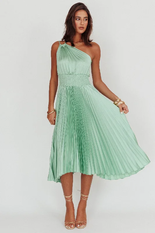 Backless Dress Calissa One Shoulder Pleated Midi Dress Sage
