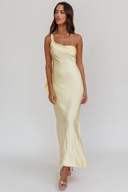 Vivid Color Gown Carmel One-Shoulder Sash Maxi Dress Butter