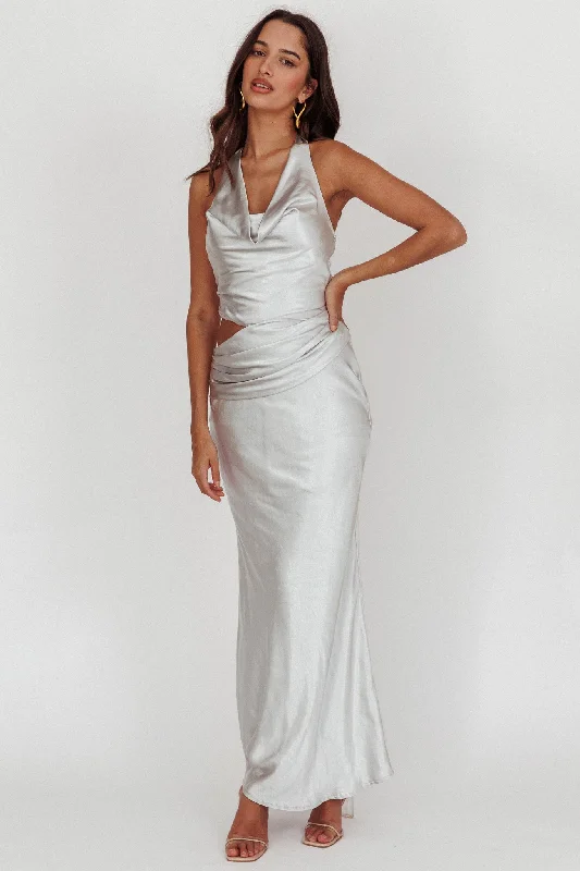 Fit And Flare Dress Cassiopeia Cowl Halter Neck Cut Out Maxi Dress Opal