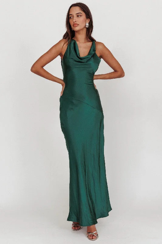 Whimsical Evening Gown Cassiopeia Open Back Maxi Dress Forest Green