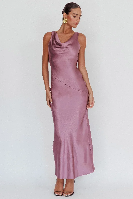 Satin Gown Cassiopeia Open Back Maxi Dress Grape