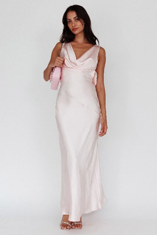 Bodycon Gown Cassiopeia Open Back String Tie Maxi Dress Powder Pink