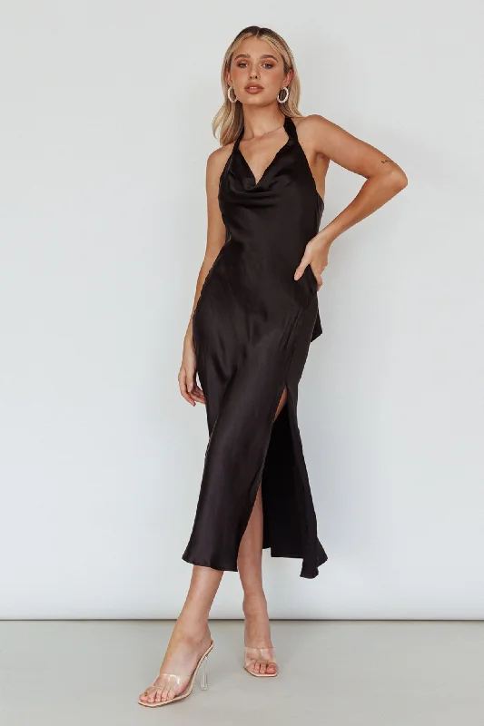 Mermaid Gown Champagne Showers Halterneck Slip Midi Dress Black