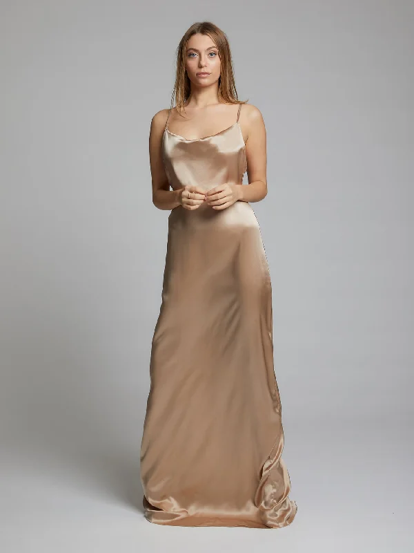 Delicate Lace Dress Charlotte champagne silk dress