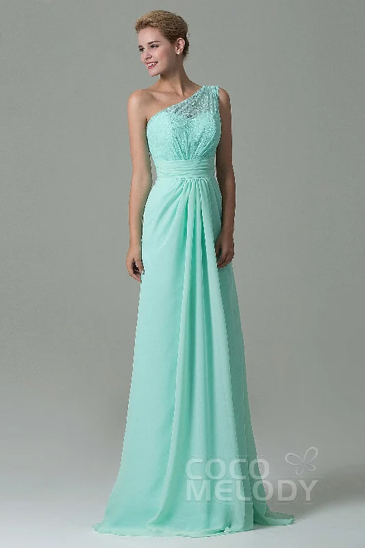 Drape Sleeve Dress Sheath Sweep Train Lace/Chiffon Bridesmaid Dress COZK16004