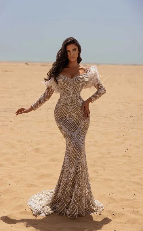 Pearl Embellished Gown Chic and Holland HF110031 Dress