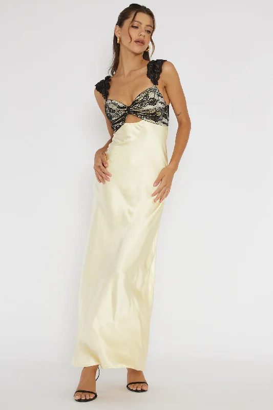 Polka Dot Gown Claribel Lace Bust Maxi Dress Lemon
