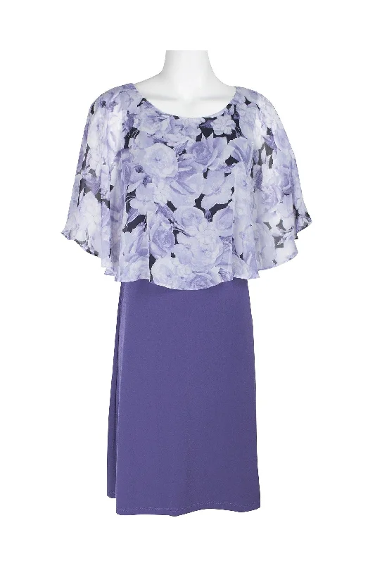 Classic Gown Connected Apparel Floral Chiffon Short Cape Dress