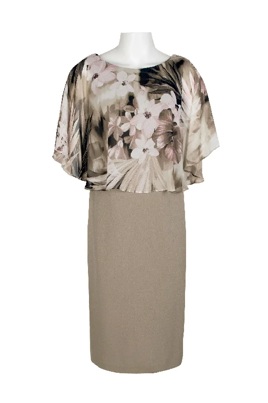Drape Sleeve Dress Connected Apparel Floral Print Cape Sleeve Dress