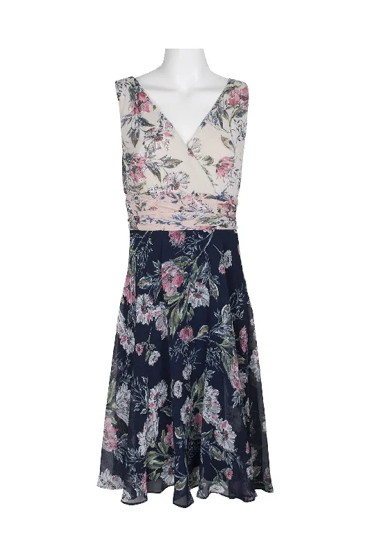 Empire Waist Dress Connected Apparel Floral Print Chiffon Short Dress