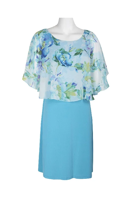 Strapless Gown Connected Apparel Short Floral Chiffon Cape Dress