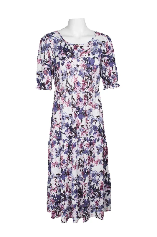 Long Sleeve Dress Connected Apparel Short Sleeve Floral Print Dress