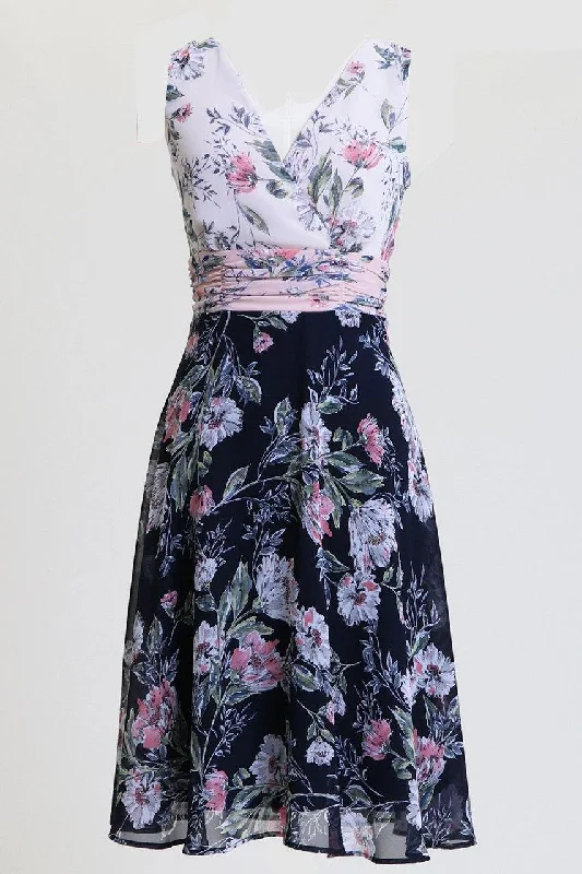 Chiffon Dress Connected Apparel Short Sleeveless V Neck Dress