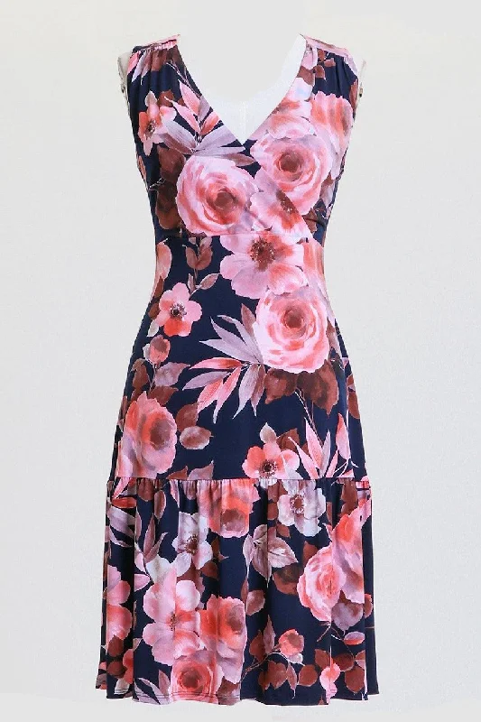 Elegant Beaded Dress Connected Apparel Sleeveless Floral Short Day Dress