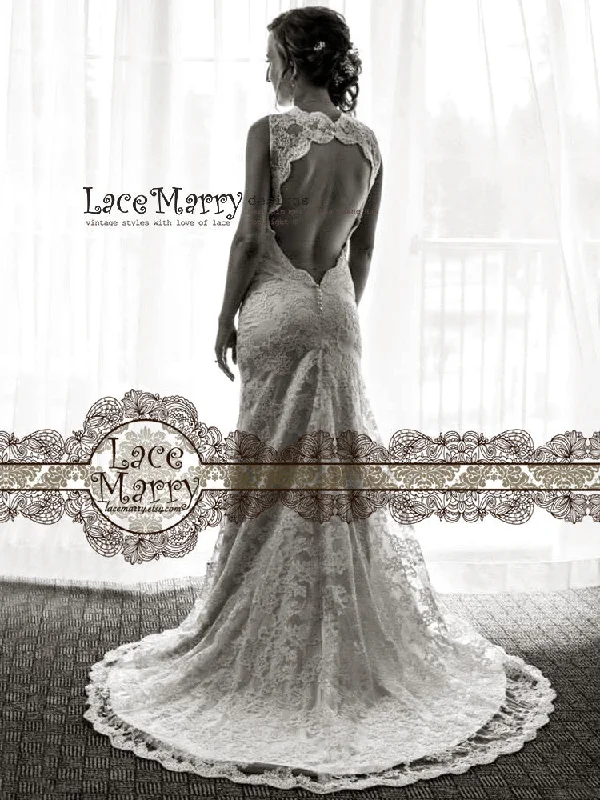 Long Sleeve Dress Custom Wedding Dress from Scalloped Lace