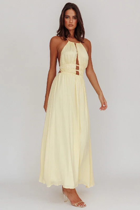 Floor-Length Dress Cyndi Open Back Halterneck Maxi Dress Light Yellow