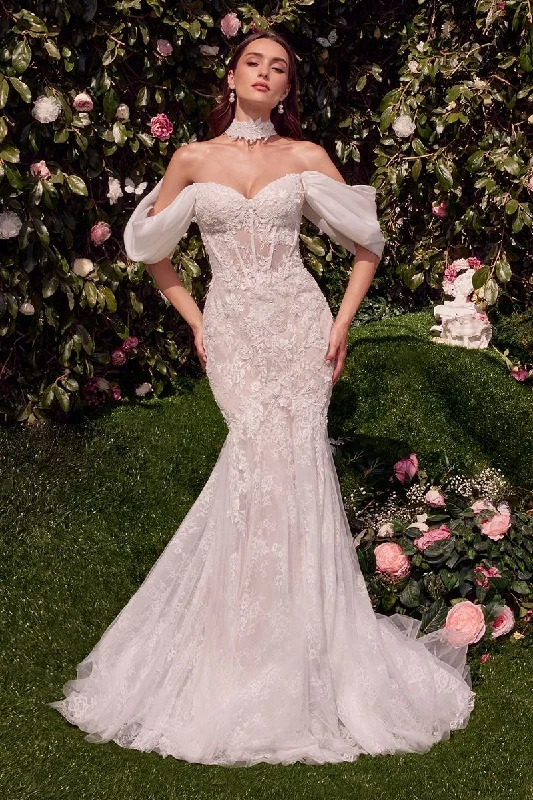 Draped Satin Gown DETACHABLE WINGS MERMAID WEDDING GOWN CDWL031