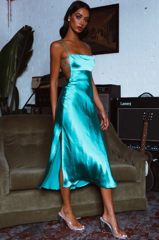 Modern Tulle Dress Dolce Life Low Back Midi Dress Teal