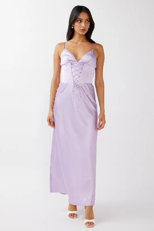 A-Line Gown Downtown Cami Strap Corset Waist Dress Lilac