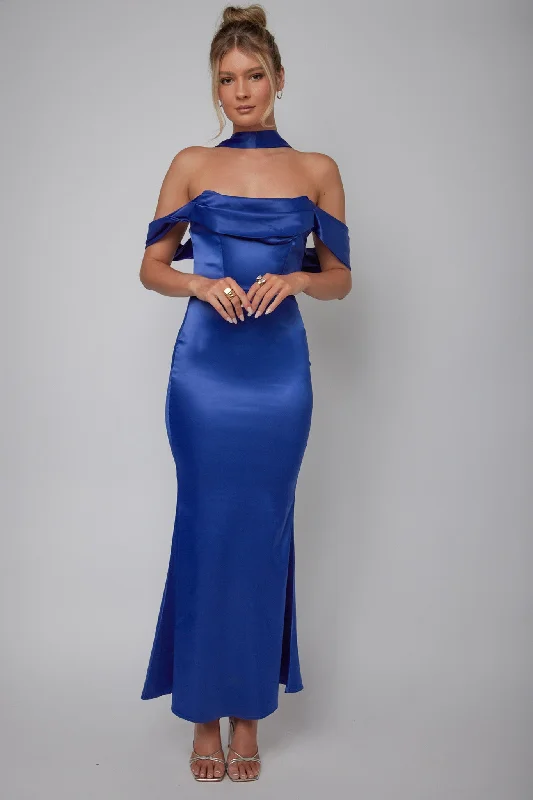 Long Sleeve Dress Eclipse Draped Sleeve Midi Dress Navy