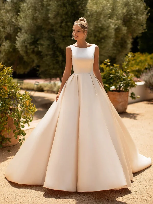 Cocktail Dress Elegant Champagne Satin Lace Back Wedding Dress