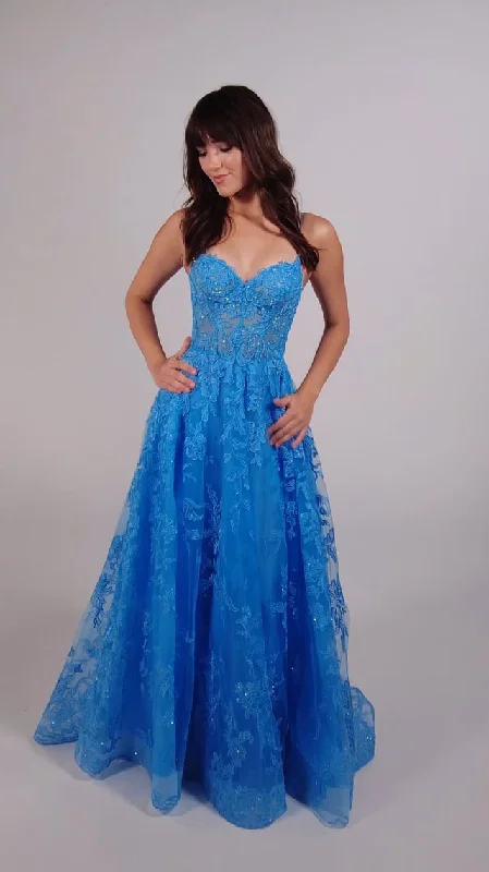 V-Neck Dress Ellie Wilde A-Line Lace Prom Dress EW35226