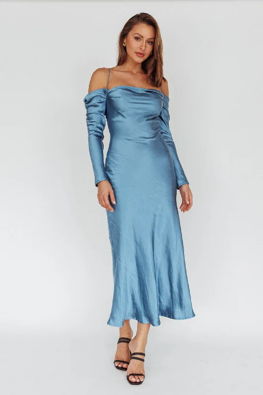 Backless Dress Ellory Long Sleeve Off-Shoulder Dress Blue