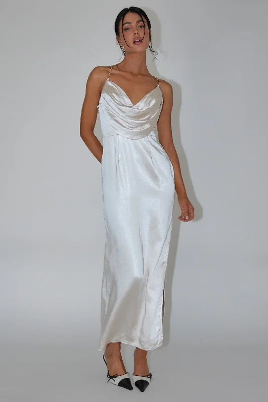 Chiffon Dress Emanuella Chain Strap Satin Midi Dress Champagne