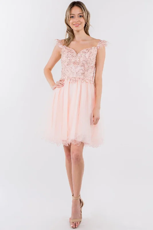 Taffeta Dress Embroidered Ruffle Short Homecoming Dress