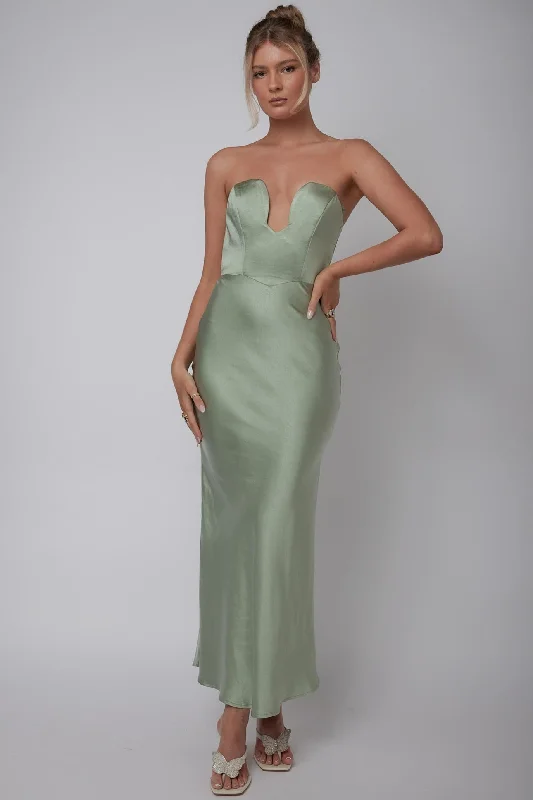 Applique Gown Encore Strapless Satin Maxi Dress Olive