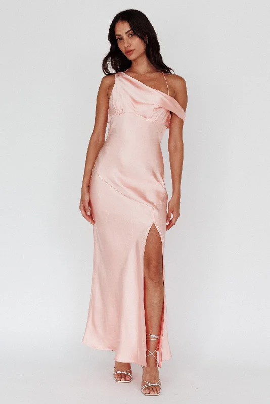 Beaded Dress Etienne Off-Shoulder Halter Midi Dress Shimmer Pink
