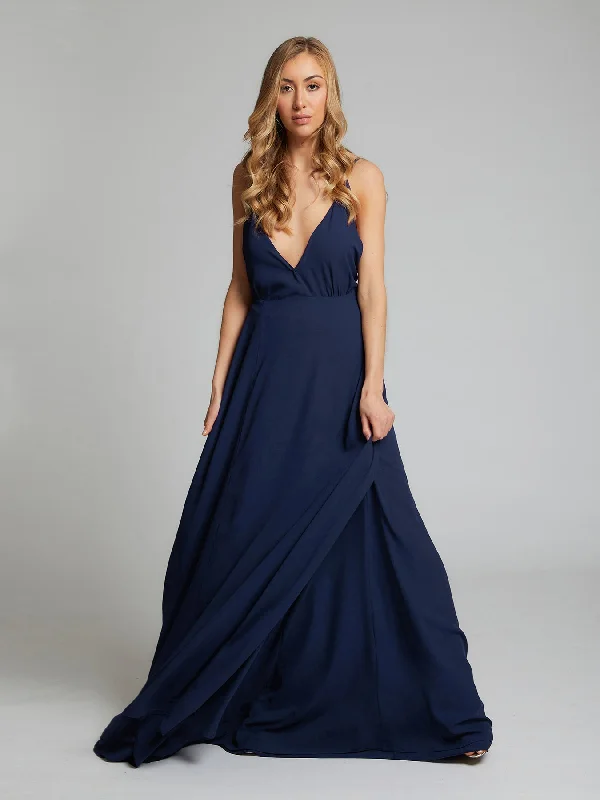 Satin Gown Evelyn wrap navy blue sample dress