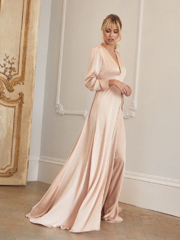 Whimsical Evening Gown Evie dress in peach champagne