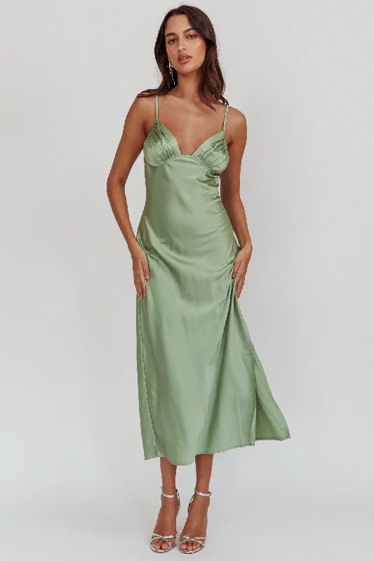 Princess Ball Gown Felicity Pleat Bust Split Midi Dress Sage