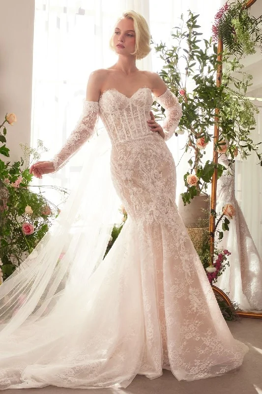Ruffled Dress Fitted Embroidered Lace Mermaid Sheer Sleeves Long Wedding Dress CDCDS424W Ruffled Dress Fitted Embroidered Lace Mermaid Sheer Sleeves Long Wedding Dress CDCDS424W