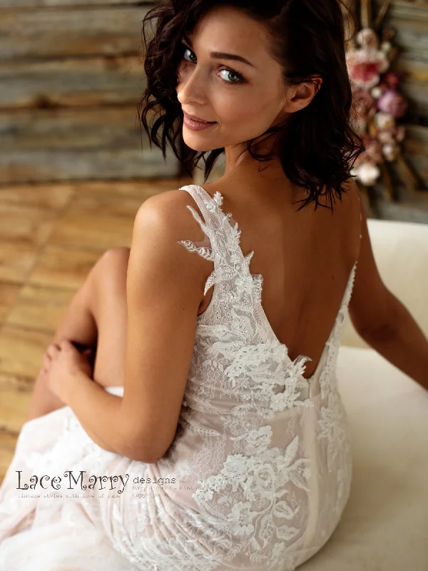 Maxi Formal Dress Fitted Lace Wedding Dress with Slit from French Lace