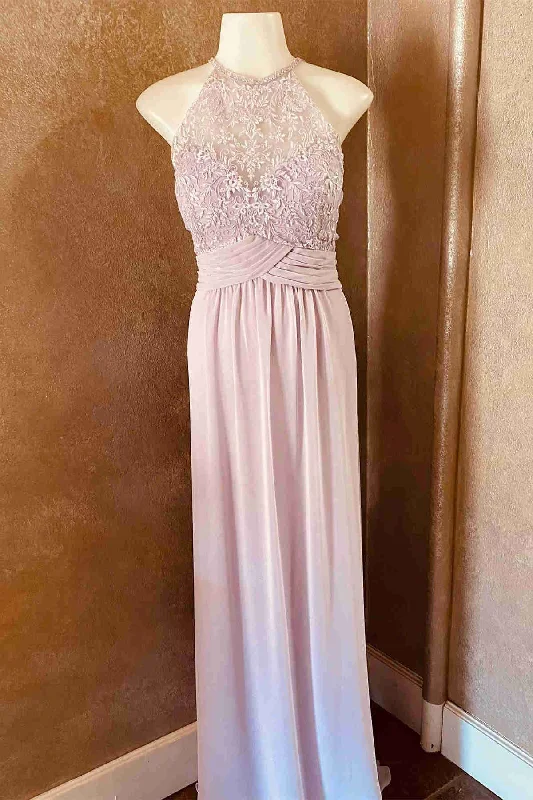 Timeless Gown Floor Length Pink Lace Top Long Bridesmaid Dress