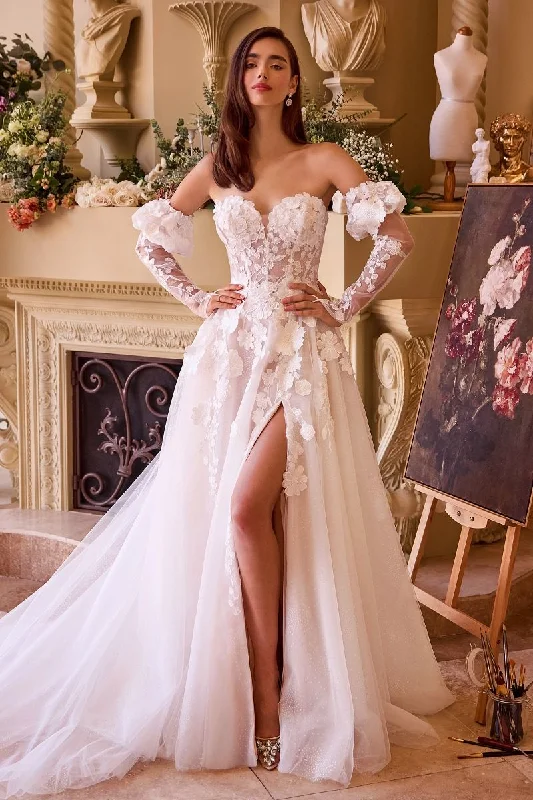 Whimsical Evening Gown FLORAL APPLIQUE ADORNED STRAPLESS WEDDING GOWN CDWL017