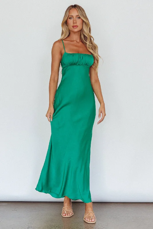 Sophisticated Gown From Above V-Back Midi Dress Forest Green