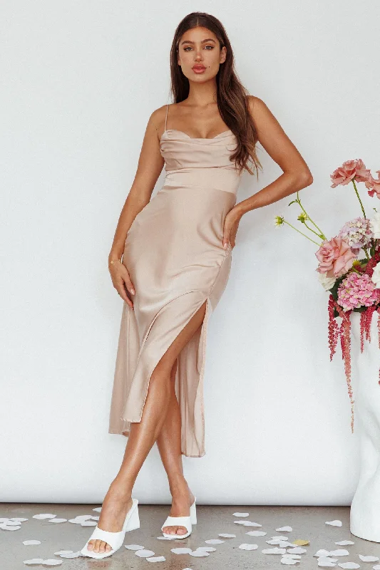 Simple Formal Dress Giorgette Side Split Midi Dress Champagne