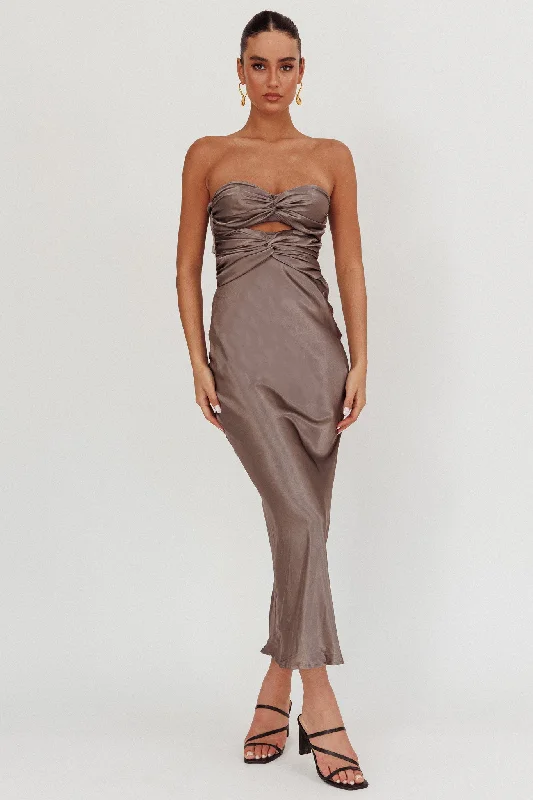 Romantic Evening Gown Good Impression Double Twist Midi Dress Charcoal