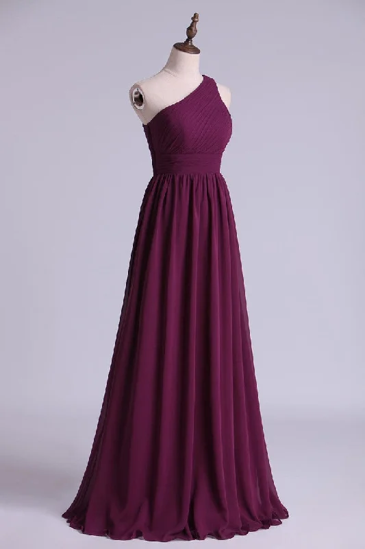 Regal Ball Gown Grape One Shoulder A-Line Bridesmaid Dress