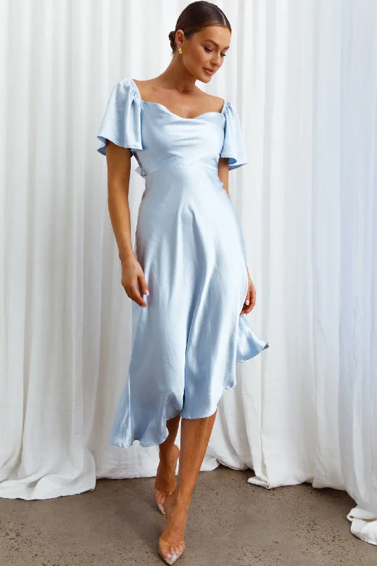 Vintage Lace Dress Grayson Tied Back Asymmetrical Midi Dress Steel Blue